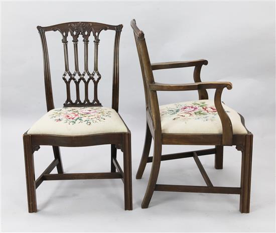 A set of twelve Chippendale style mahogany dining chairs, carver W.2ft 1in. H.3ft 3in.